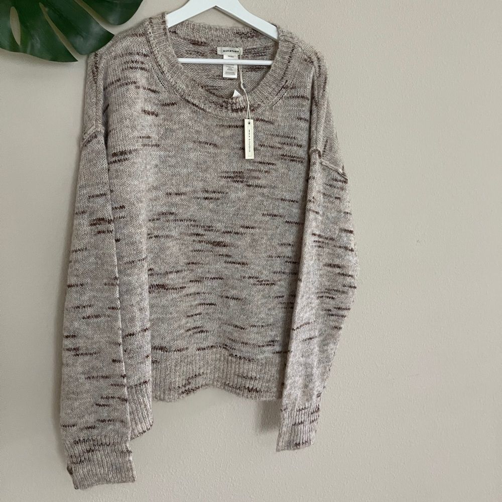 NWOT Max Studio XL Gray Striped Y2K Long Sleeve Sweater